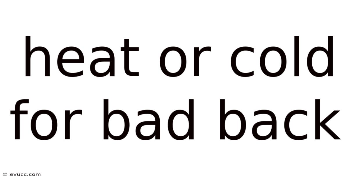 Heat Or Cold For Bad Back