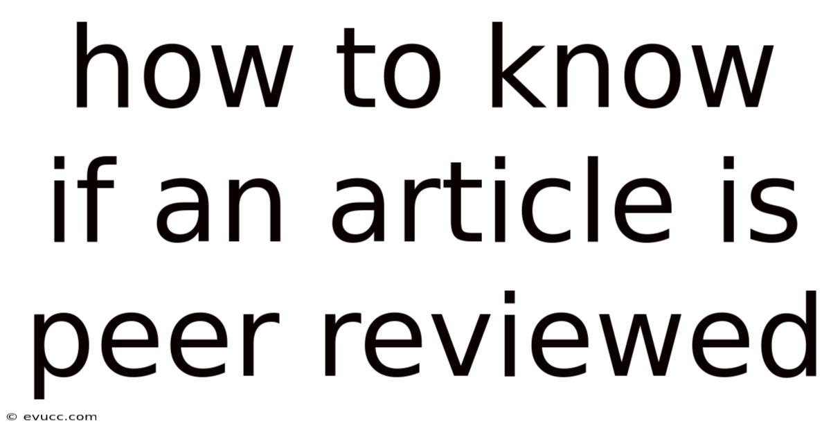 How To Know If An Article Is Peer Reviewed